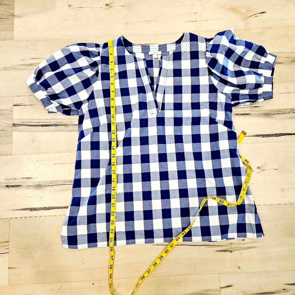 Tyler Boe Blue White Gingham Puff Sleeve Tunic Top Preppy Coastal - Picture 5 of 5